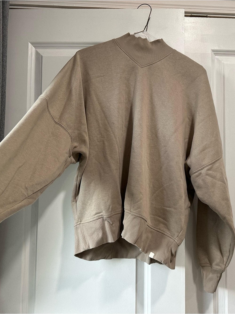 Tasc Beige Tan Sand Mock Neck Pullover Sweatshirt Organic Cotton Bamboo Blend